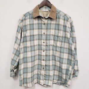 Vintage David Brooks Women Plaid Button Up Top Size 8 Corduroy Collar Barn Chore